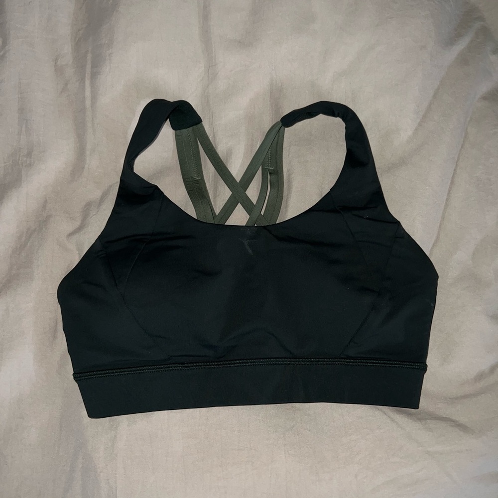 lululemon athletica dark green Sports Bra with Olive Straps